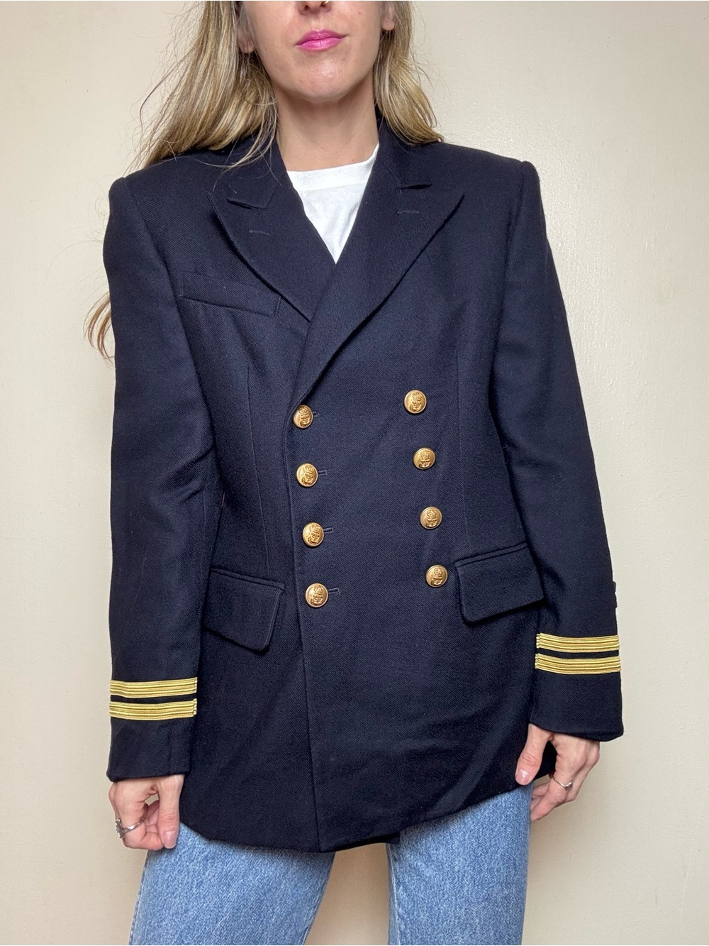 Lauren Ralph Lauren Navy Double Breasted Military Jacket Lined Wool Size 6